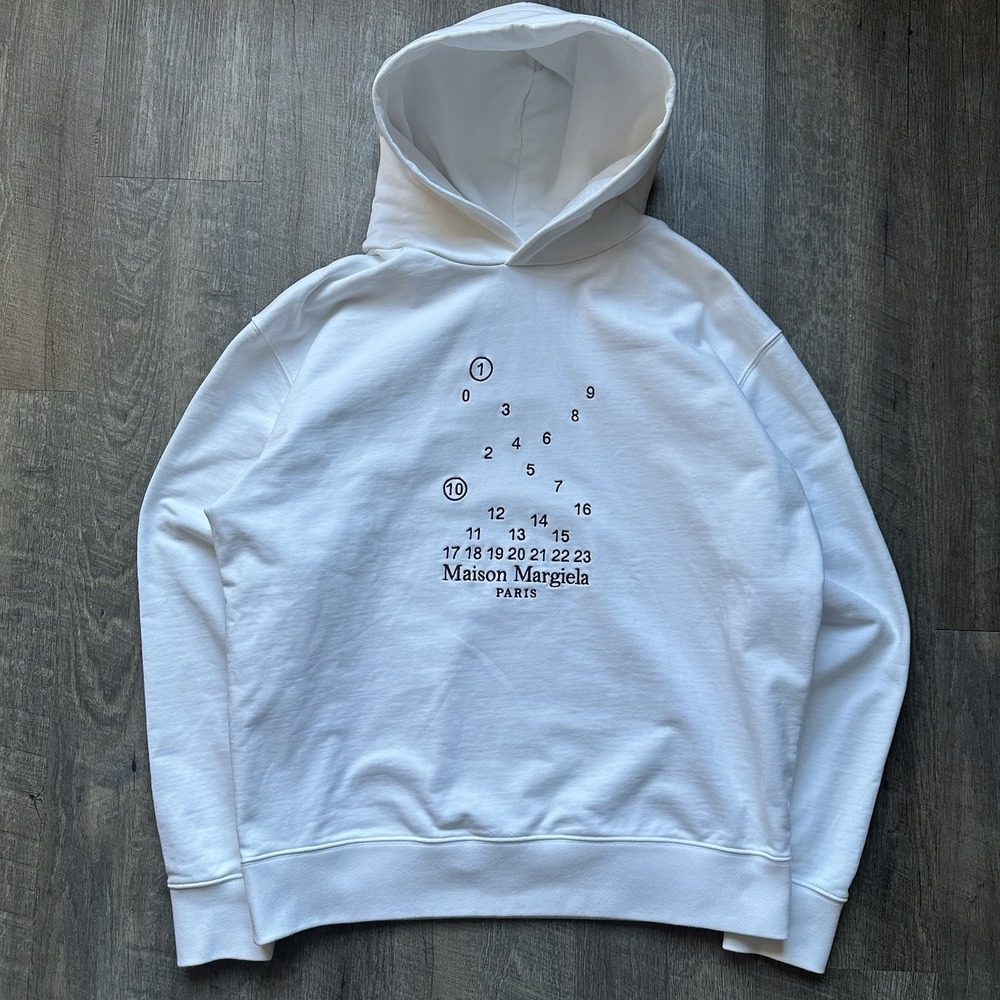 Maison Margiela Numbers Oversized embroidered hoodie White S fits size L / XL